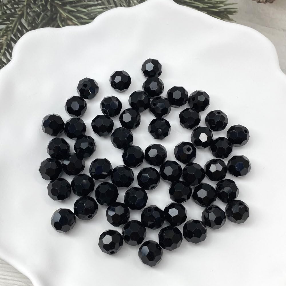 LIMAOLLY 140pcs 8mm Faceted Crystal Glass Beads Round Spacer Beads for Jewelry Making DIY Craft Making Necklace Bracelet Earring Wind Chimes Suncatchers Ornament(504-Black)