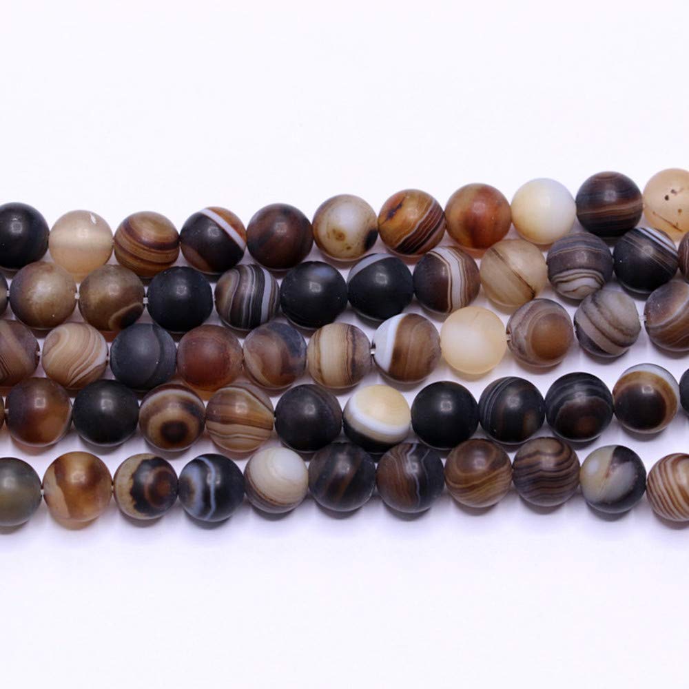 PLTbeads Natural Gemstone Loose Beads Smooth Round Approxi 15 inch DIY Bracelet Necklace for Jewelry Making (8mm, Matte Brown Stripe Agate)