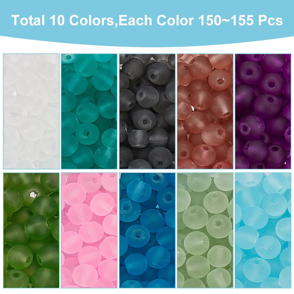 PH PandaHall 800pcs Glass Beads for Jewelry Making 4mm Frosted Glass Bead 10 Color Seed Beads Mini Beads Transparent Frosted Crystal Beads for Necklace Bracelet Earring Jewelry Making