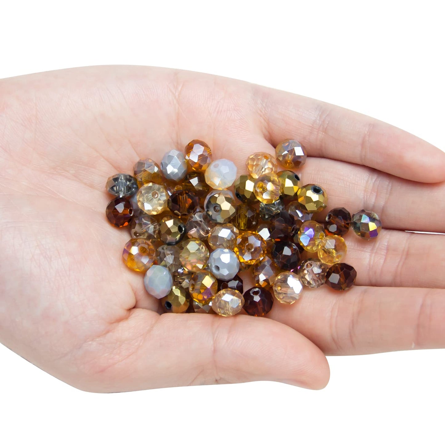 Niziky 100PCS Crystal Glass Beads for Jewelry Making, 8mm Multicolor Coffee Faceted Rondelle Glass Beads with Hole, Glass Crystal Briolette Spacer Beads for Jewelry Bracrlet Making Crafts Projects