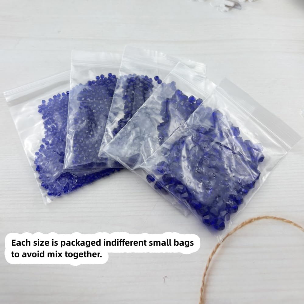 Pinhoollgo 1310pcs Bicone Crystal Glass Beads 2mm 3mm 4mm 6mm 8mm Faceted Crystal Spacer Beads for Bracelets Necklace Pendants Earrings DIY Jewelry Craft Making(Dark Blue)