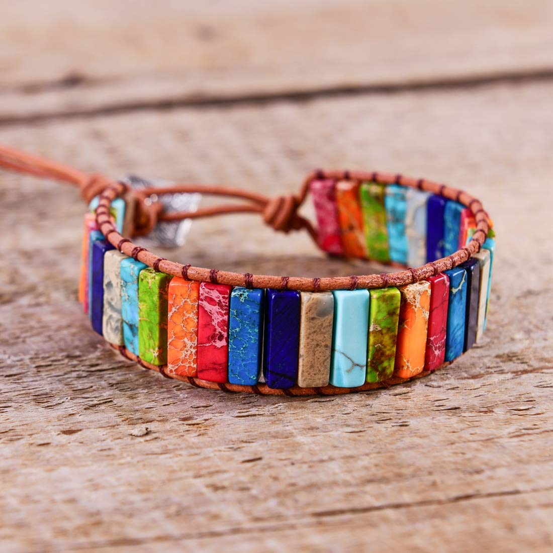 YGLINE Leather Handmade 7 Chakra Yaga Bead Wrap Bracelet Jewelry