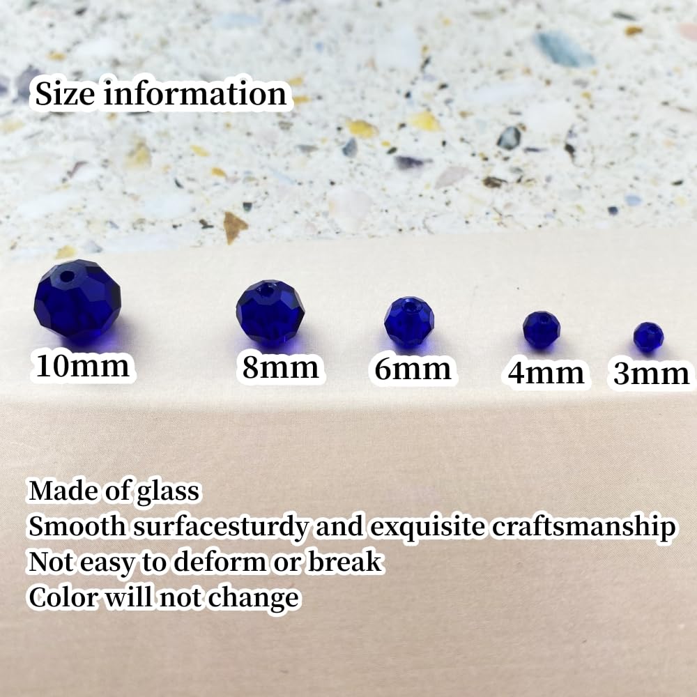 Xinhongo Crystal Glass Beads 100 Pieces 8mm Round Faceted Glass Spacer Beads for Jewelry Making Bracelet Earring Necklace DIY Craft Supplies(Deep Blue)