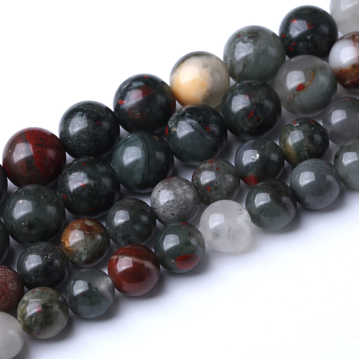 32PCS 12MM Natural African Bloodstone Stone Beads Energy Healing Beads for DIY Jewelry Bracelet Necklace Making for Jewelry Making15Inch