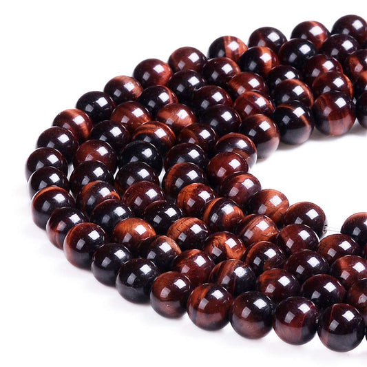 PLTbeads Natural Gemstone Loose Beads Smooth Round Approxi 15 inch DIY Bracelet Necklace for Jewelry Making (10mm, Red Tiger Eye)