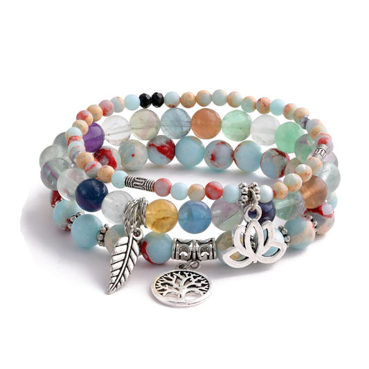 UEUC Tree of Life Yoga Healing Stone Bracelets, Multilayer Lotus Chakra Stone Reiki Bracelet Sets, Anxiety Crystal Natural Stone,for Women Stress Relief(#145)