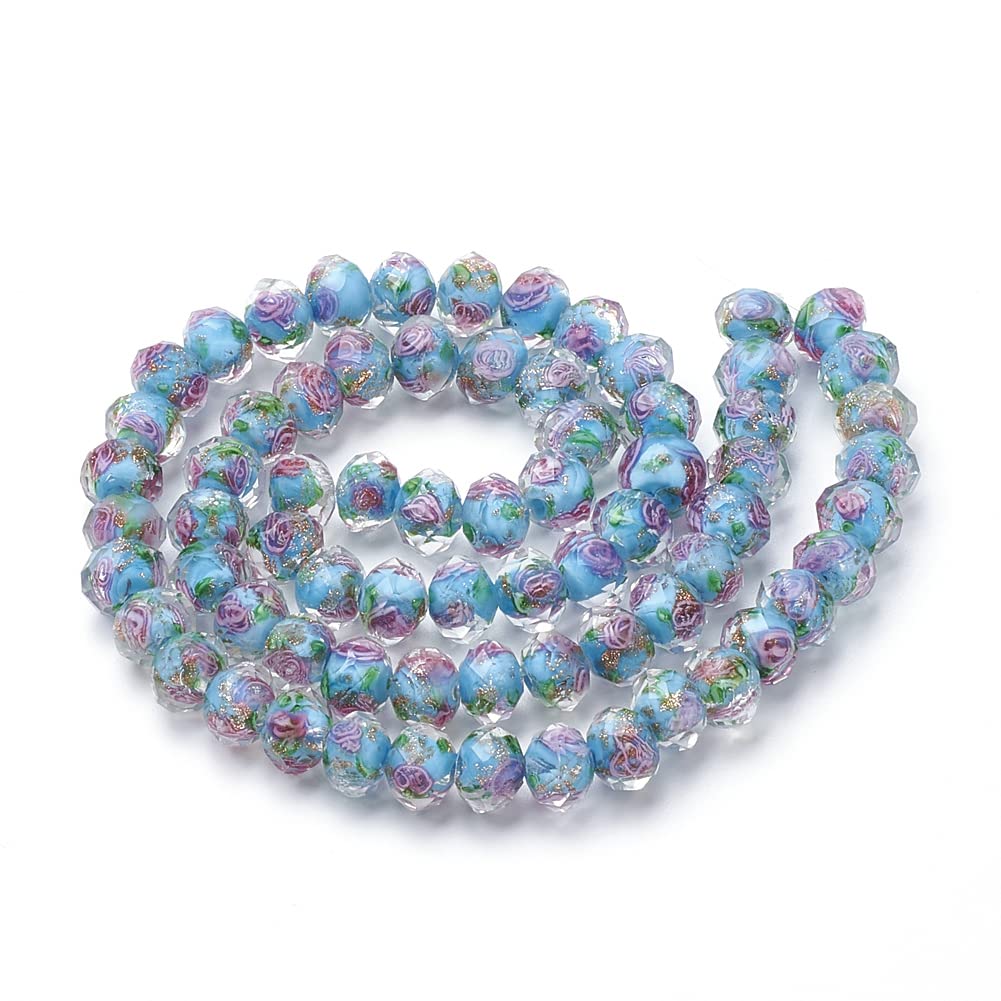 PH PandaHall 70pcs 6~8mm Gold Sand Lampwork Beads Glass Handmade Round Loose Beads for Rosary Making Jewelry Craft Making with 2mm Hole - Deep Sky Blue