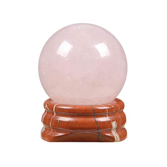 Justinstones Natural Polished Rose Quartz Sphere with Red Jasper Stand – Handcrafted Gemstone 30mm Ball for Energy Healing, Meditation, and Home Décor
