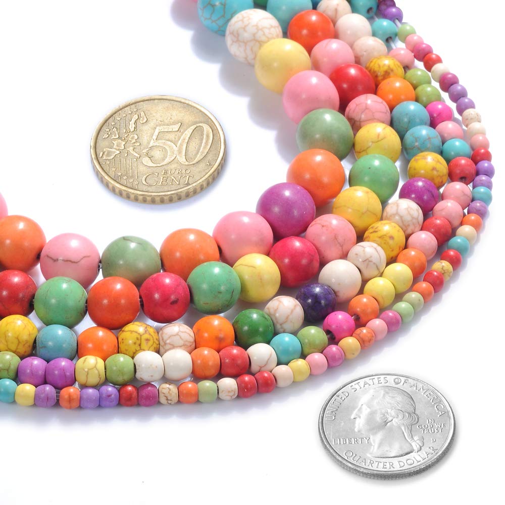 Natural Stone Beads 8mm Colorful Turquoise Gemstone Round Loose Beads Crystal Energy Stone Healing Power for Jewelry Making DIY,1 Strand 15"