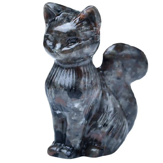 WUYOUSHI Natural Flame Stone Crystal Cat Statue 2.4 Inch - Handmade Healing Sculpture, Lucky Guardian Pocket Statue for Reiki Meditation, Office & Home Decoration Gift
