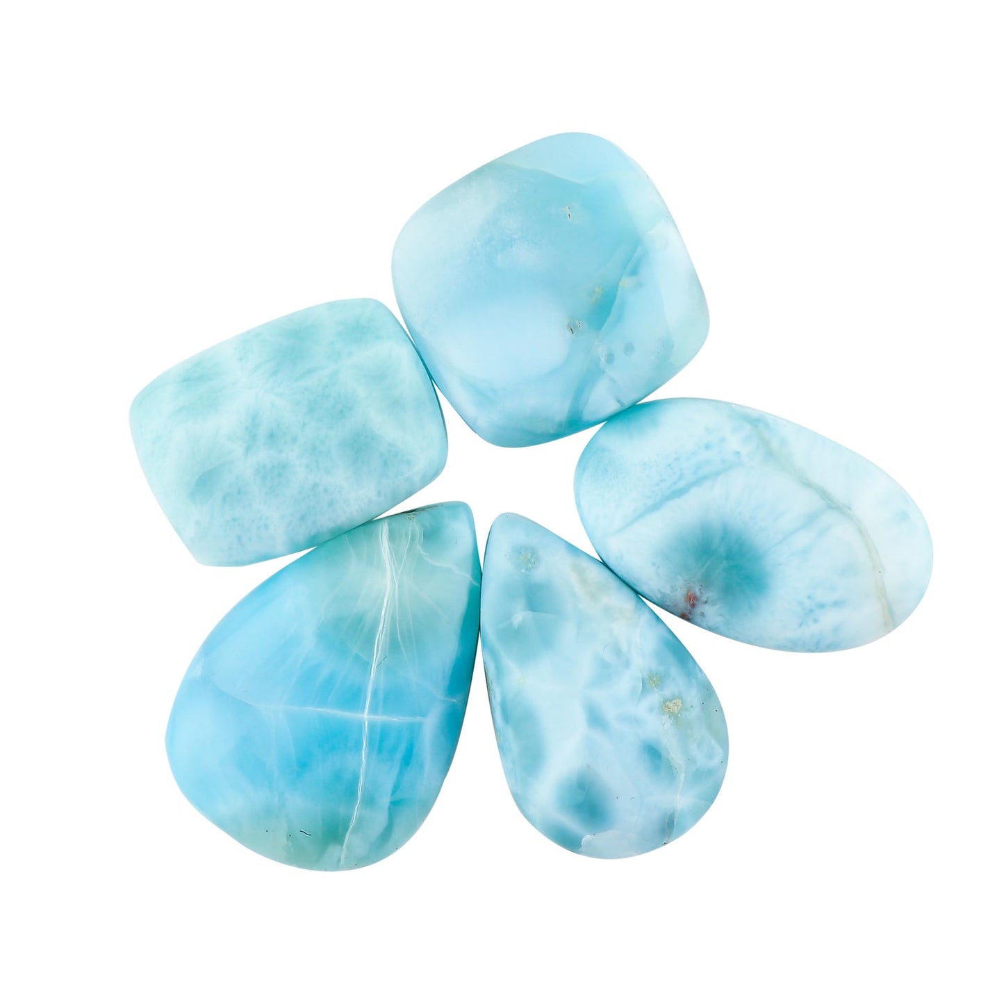 CRYSTALINES 5pcs, Wholesale Sky Blue Larimar Cabochons, Natural Polished Gemstones, DIY Jewelry Making, Bulk Loose Crystal Supplies, Chakra Healing Crystals, Wire Wrapping, Gem Collection