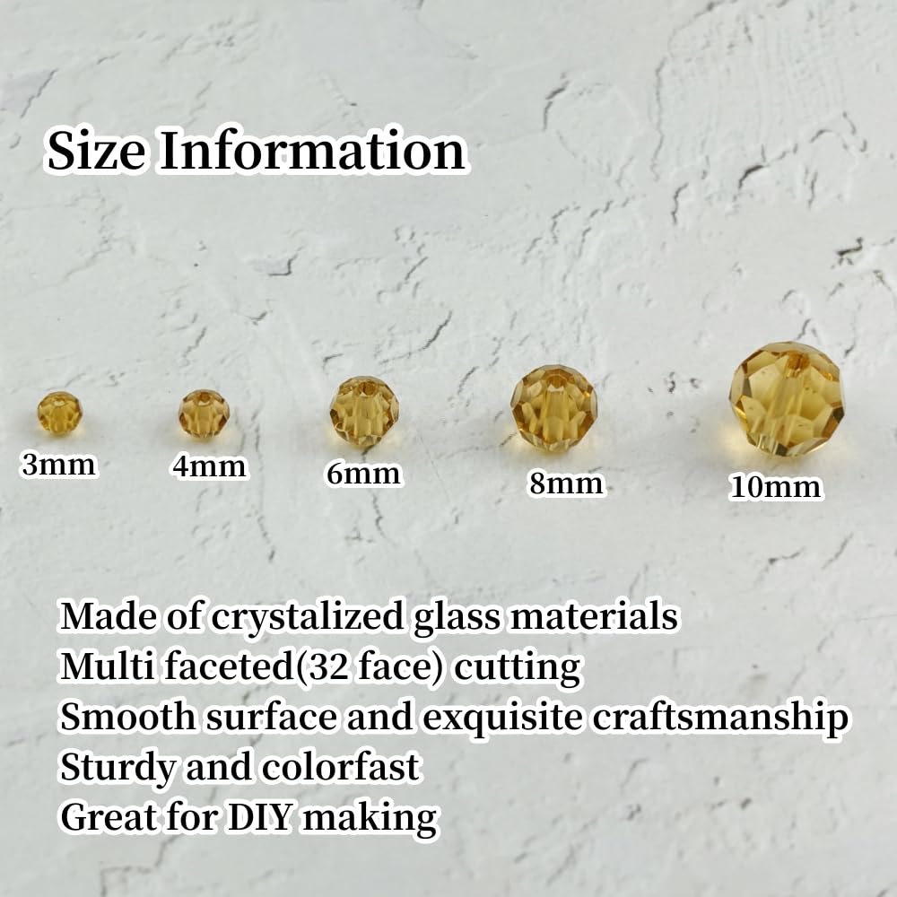 YUEXIGO 100pcs 8mm Round Crystal Glass Beads for Jewelry Making, Faceted Crystal Glass Spacer Beads for Bracelet Earring Necklace DIY Craft(Gold Champagne)