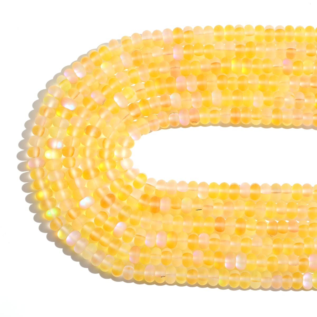 4×6mm Yellow Matte Aurora Crystal Glass Beads Loose Rondelle Disc Beads Frosted Moonstone for Jewelry Making