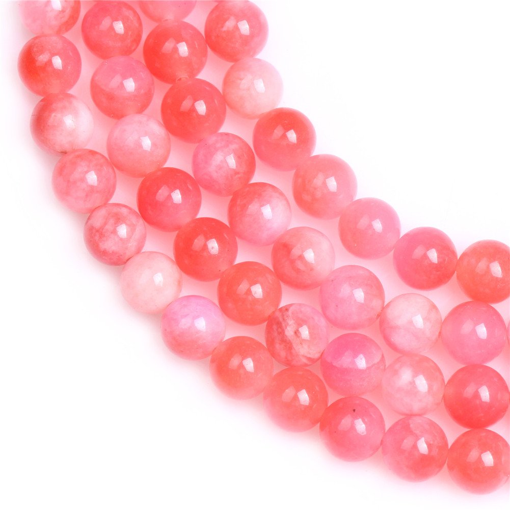 JOE FOREMAN 8mm Pink Jade Semi Precious Stone Round Rhodochrosite Color Loose Beads for Jewelry Making DIY Handmade Craft Supplies 15" Dyed Color