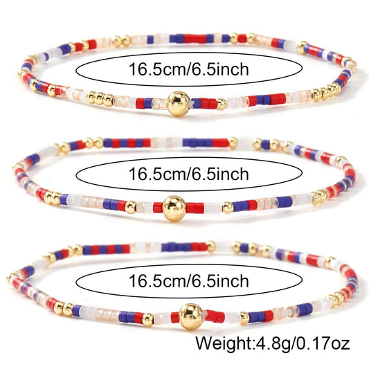 SHINUS BOHO Dainty Gold Plated Tiny White Rice Beaded Stack Bracelets Sets for Women,Stackable Small Beads Cute Bohemian Healing Stretch Trendy Ball Jewelry Friendship Gift Accessories