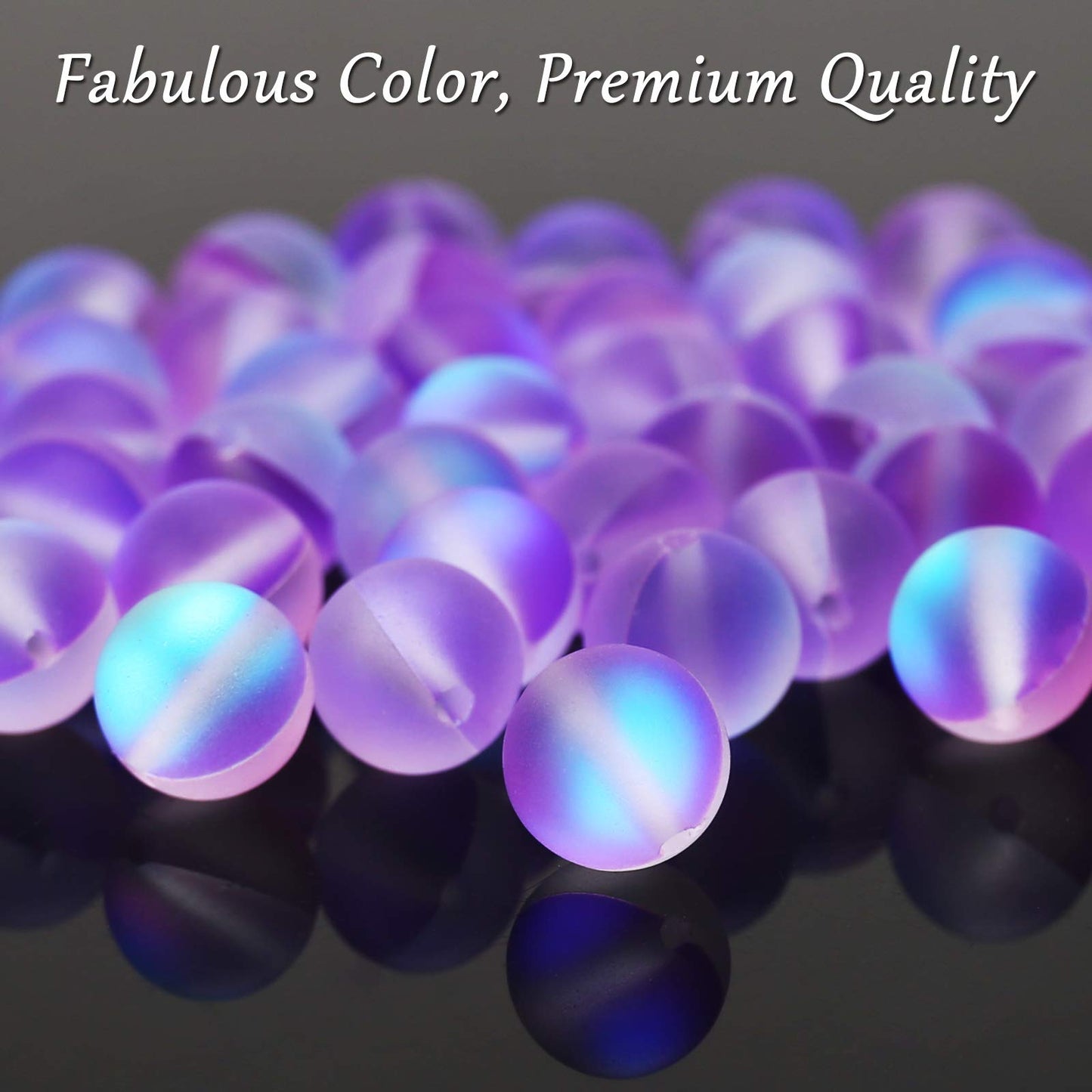 Matte Purple Aurora Crystal Glass Beads, 10MM Frosted Glitter Shining Mermaid Round Loose Beads, Rainbow Holographic Synthetic Moonstone for Jewelry Making DIY Bracelet