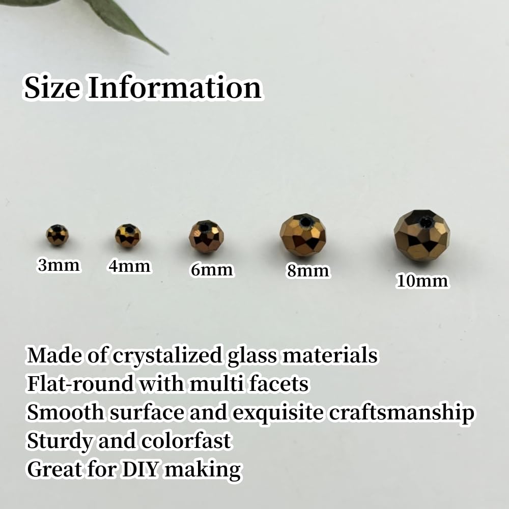 YUEXIGO 60pcs 10mm Crystal Glass Beads for Jewelry Making, Faceted Rondelle Glass Spacer Beads for Wind Chimes Bracelet Earring Necklace DIY Craft(Antique Brass)