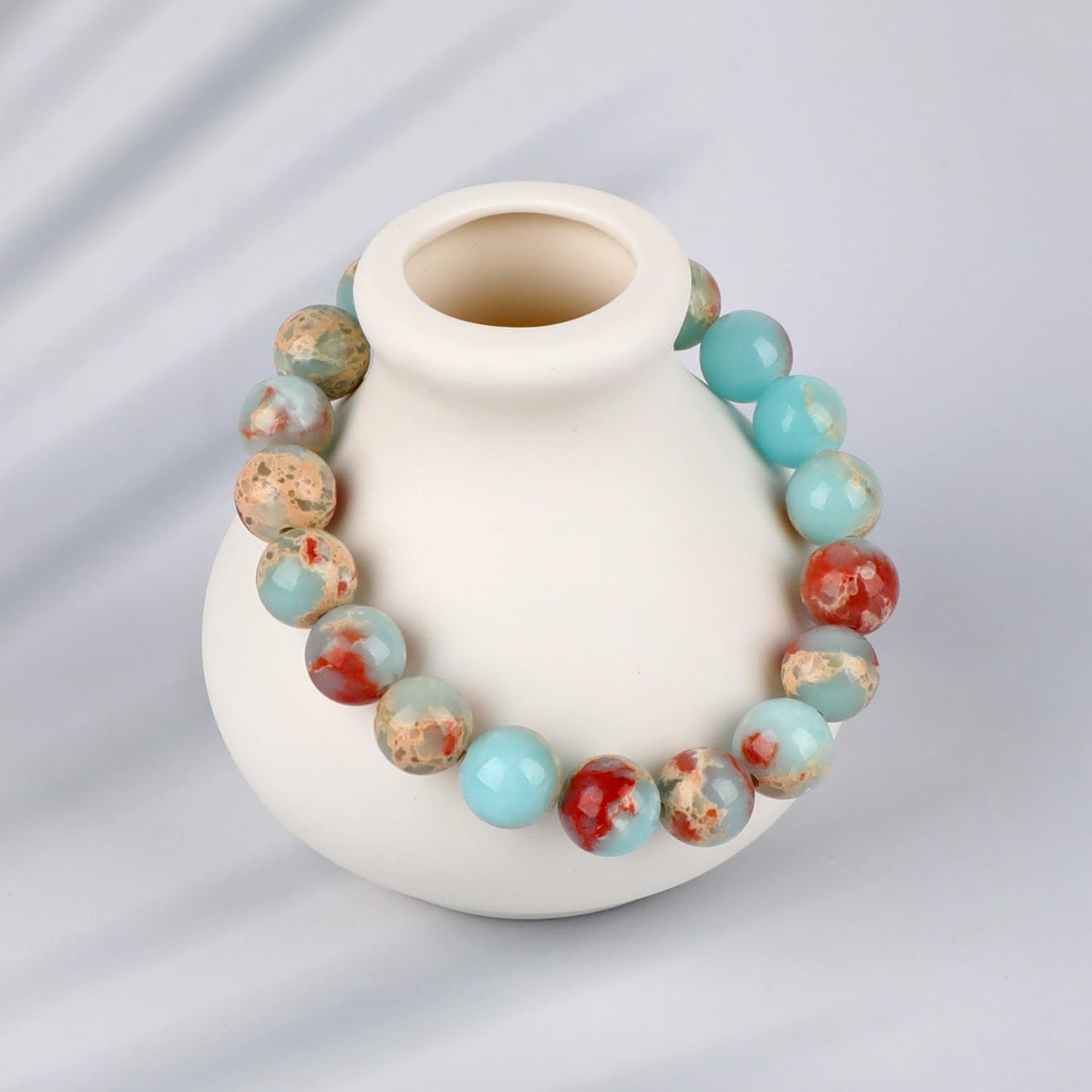 LPBeads Handmade Natural Gemstone Stretch Elastic 10mm Imperial Jasper Bracelet Healing Crystal Round Stone Beads Jewelry Gifts for Women Men