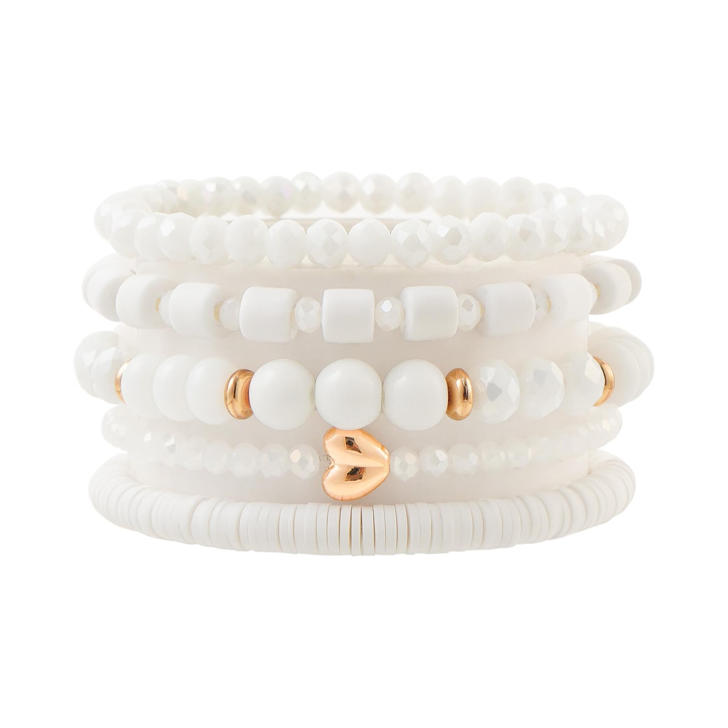 RISHEGAE Crystal Heishi Beaded Bracelet for Women Stackable Bracelet Layering Friendship Summer Stretch Bracelets for Women