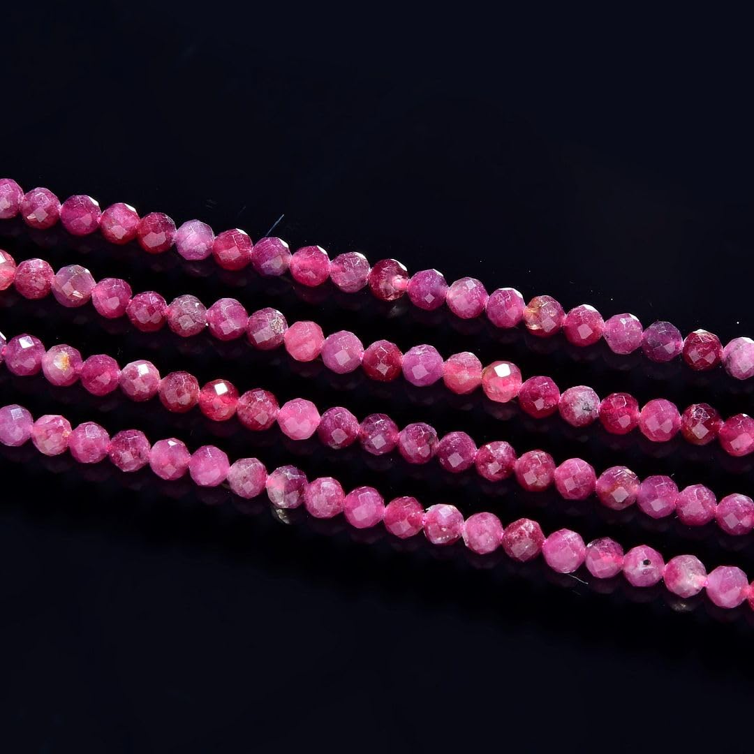 Adabele 15 Inch Natural Pink Tourmaline Healing Gemstone 3mm (0.12 Inch) Tiny Small Faceted Round Loose Beads Stone Spacer (120-130pcs) for Craft Jewelry Making GK3-1