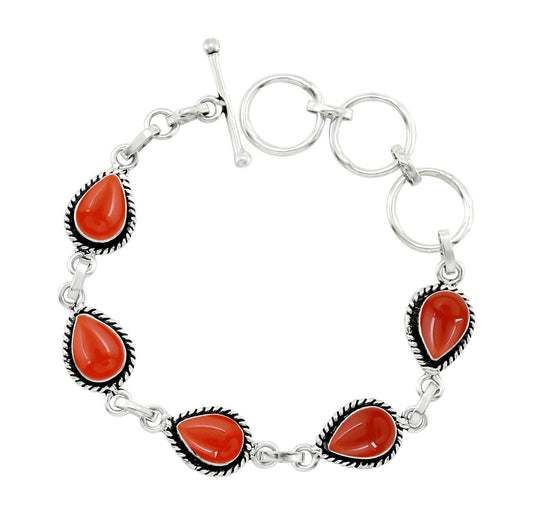 Natural Carnelian Silver Plated Link Bracelet for Women - Orange Stone July Birthstone Adjustable Handmade Vintage Style Jewelry Bracelet - Christmas Gifts for Mom Wife Sister