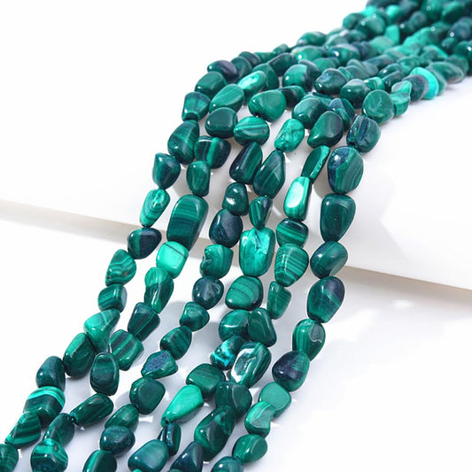 jodaying 6-8mm Natural Malachite Nuggets Oval Free Tumbled Pebble Semi Precious Gemstone Loose Stone Beads Approx 15.5 inch for DIY Jewelry Making