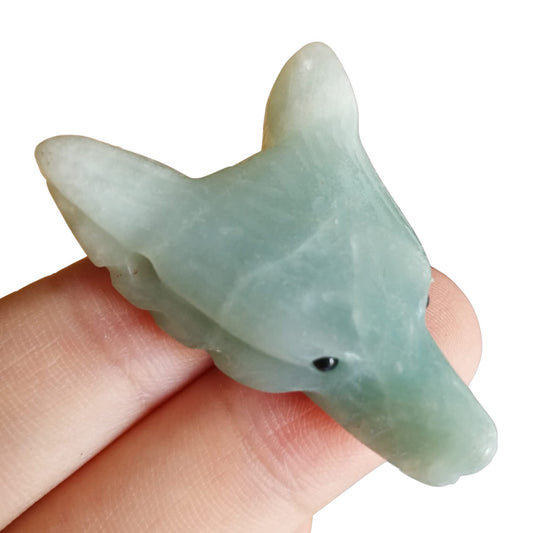 Bacatgem Natural Amazonite 1.37 inchs Wolf Head Pocket Crystals and Healing Stone Figurine,Haped DIY-Jewelry Pendant