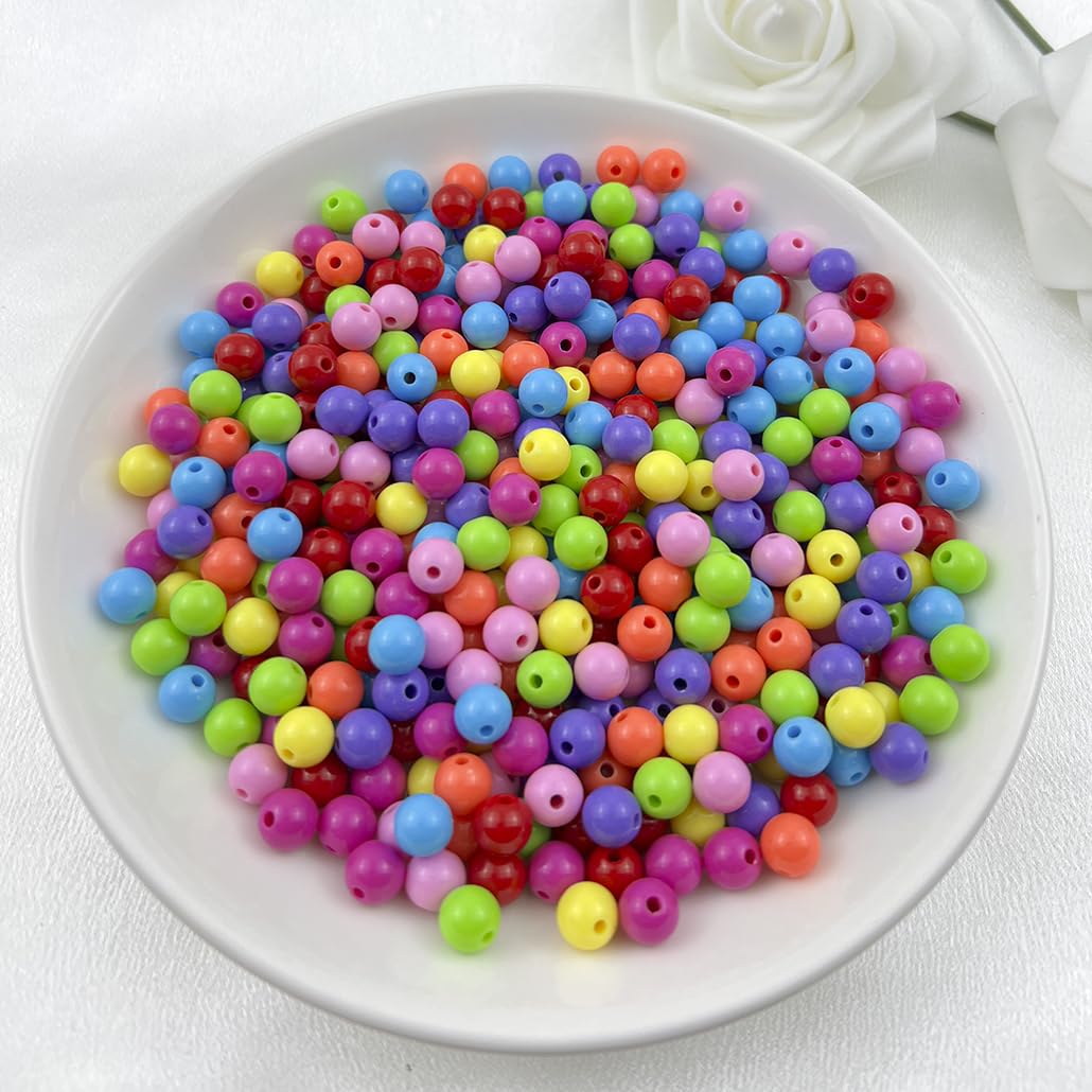 Mulutoo 400Pieces 8MM Acrylic Round Beads Round Acrylic Balls Chunky Beads Smooth Spacer Plastic Pastel Beads Craft Beads for Necklace and Bracelet Making Crafting Supplies(174-dark Mixed Color)