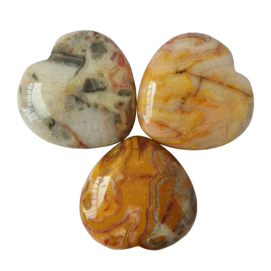 Bacatgem 3 Pcs Natural Yellow Crazy Lace Agate Pocket Palm Thumb Healing Crystal Heart Love Worry Stones,1 inches Reiki Balancing Crystal and Healing Stones