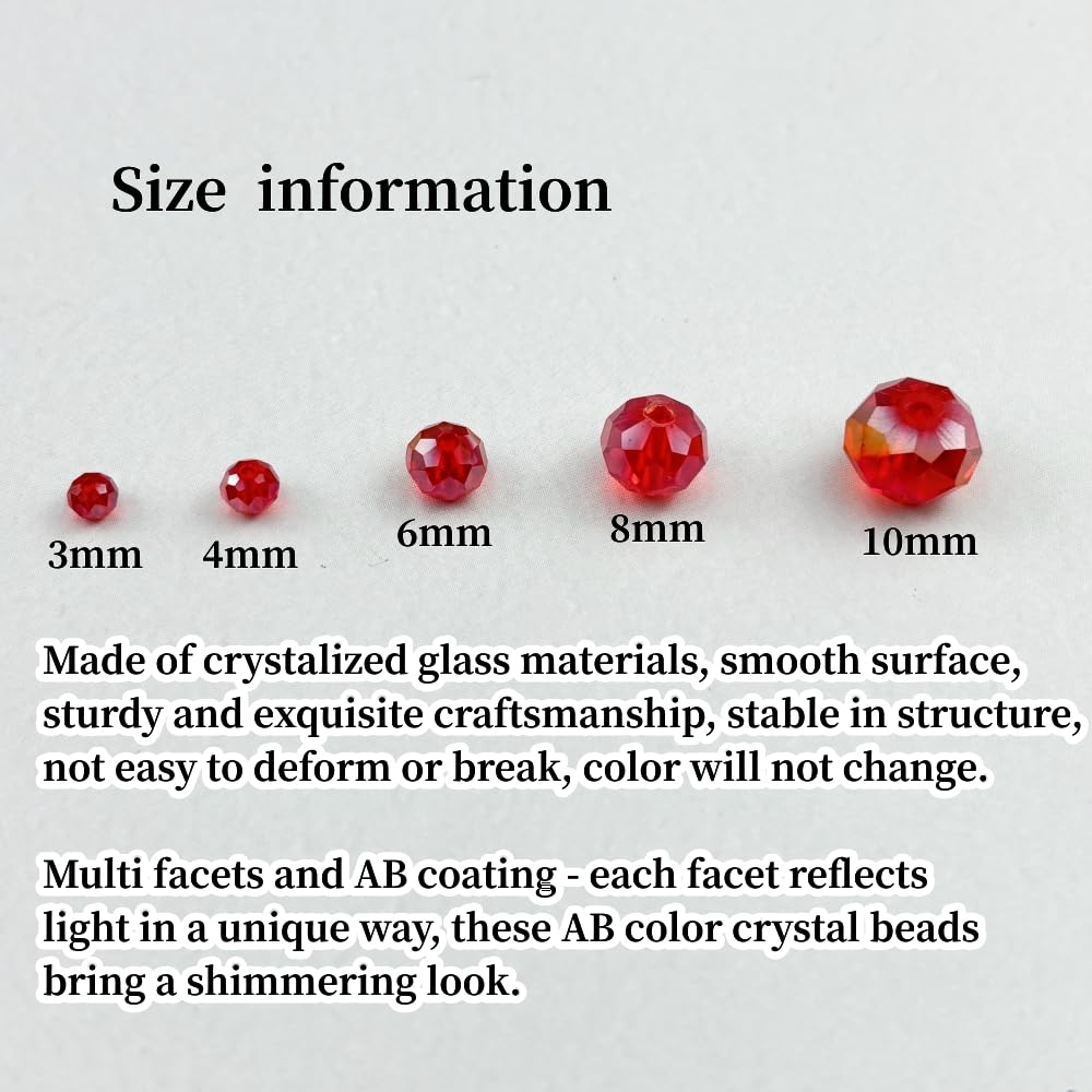 YHYPOCI 200pcs 6mm Crystal Glass Beads for Crafts Faceted Rondelle Glass Beads for Jewelry Making Crystal Spacer Beads for Necklaces Bracelets Earrings DIY Craft(Red AB)