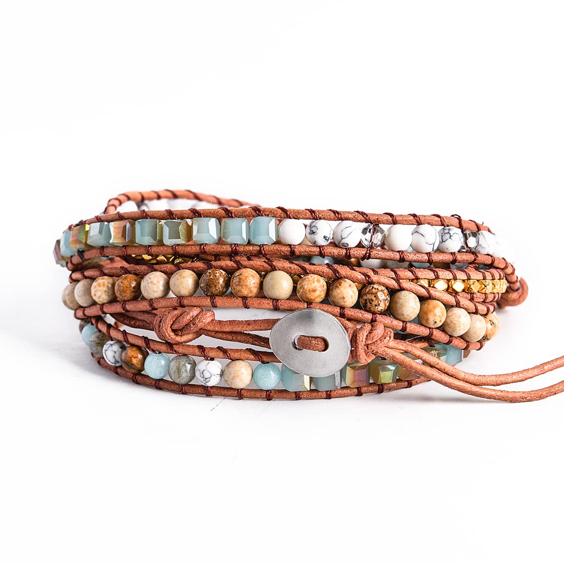 YGLINE Boho Handmade Wrap Leather Tube Crystal Stone Bracelet for Women