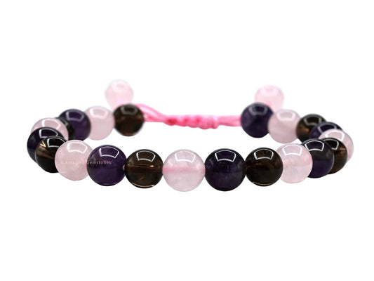 Amazing Gemstone Bracelet for Sleep Manifestation - Rose Quartz Smoky Quartz Amethyst Bracelet Set - Healing Calming Anxiety Stress Relief Gifts Pulseras Para Hombres Mujer Stocking Stuffers