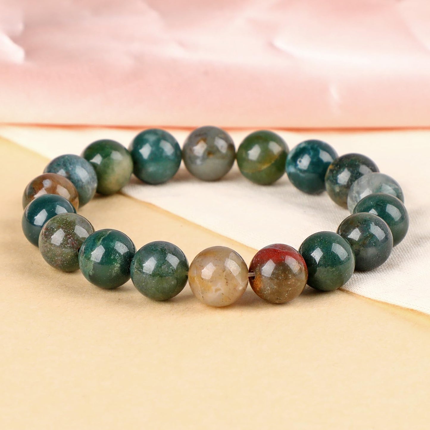 LPBeads Handmade Natural Gemstone Stretch Elastic 10mm Indian Agate Bracelet Healing Crystal Round Stone Beads Jewelry Gifts for Women Men