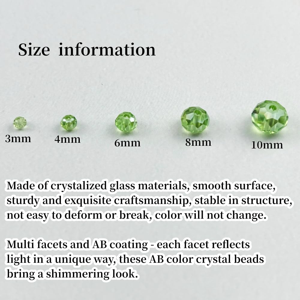 YHYPOCI 50pcs 10mm Crystal Glass Beads for Crafts Faceted Rondelle Glass Beads for Jewelry Making Crystal Spacer Beads for Necklaces Bracelets Earrings DIY Craft(Light Green AB)