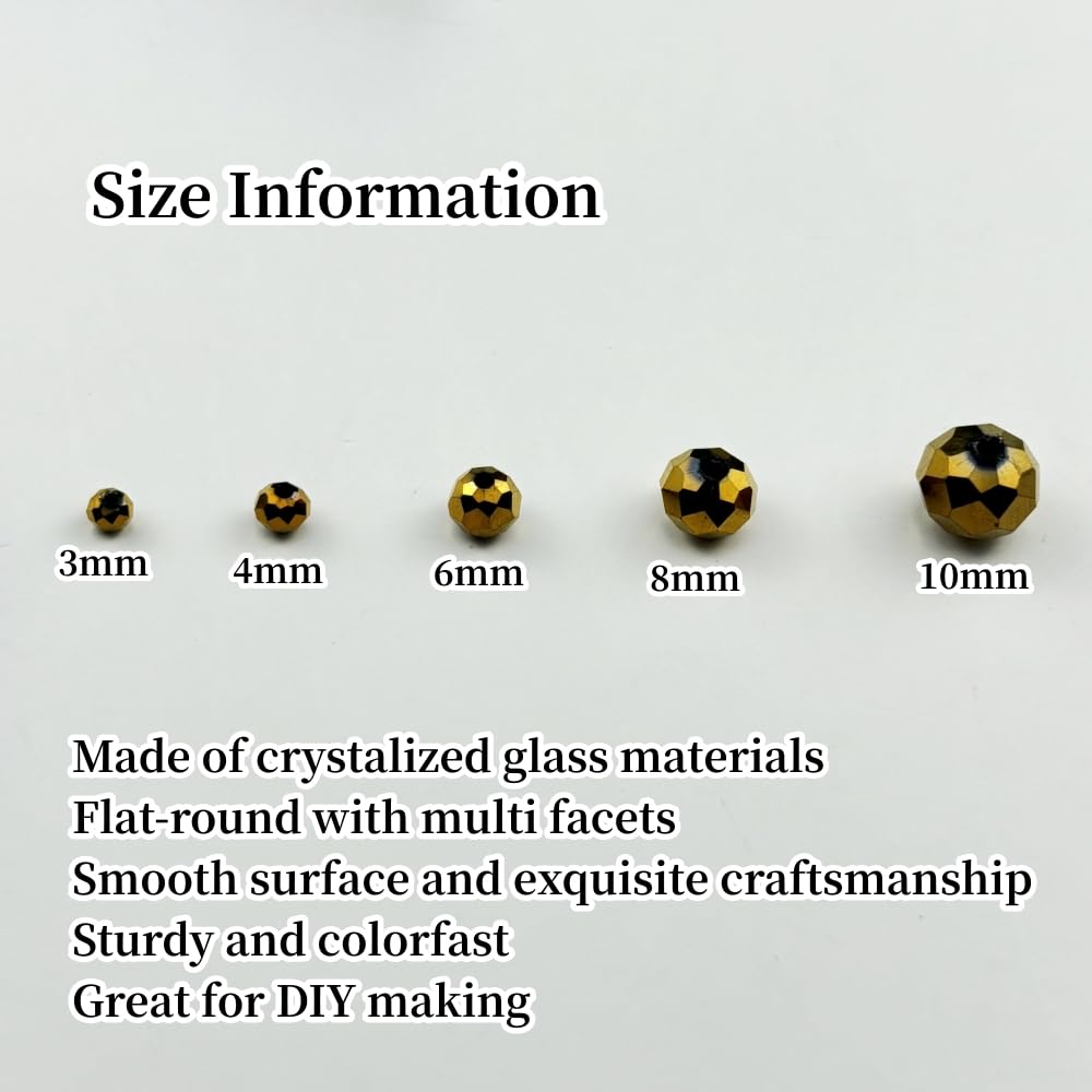 YUEXIGO 250pcs 6mm Crystal Glass Beads for Jewelry Making, Faceted Rondelle Glass Spacer Beads for Wind Chimes Bracelet Earring Necklace DIY Craft(Gold)