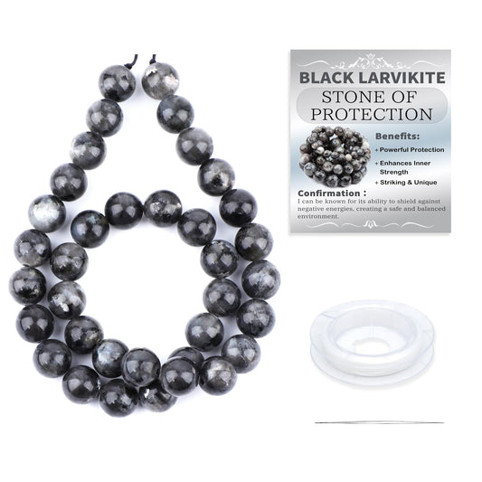 CMBYN Natural Stone Beads Round Genuine Real Stone Beading Strand Loose Gemstones DIY Smooth Bead for Bracelet Necklace Earrings Jewelry Making (Black Larvikite, 10mm 36 Pieces)