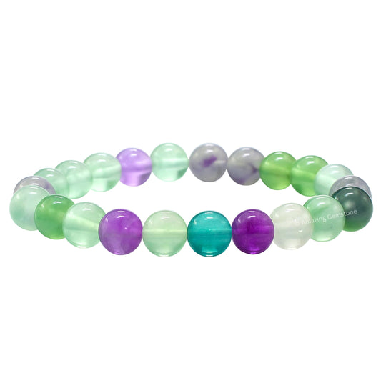 Amazing Gemstone Crystal Bracelet for Women Men's Gifts - Protection Healing Crystal Bracelet - 8mm Gemstone Beaded Stretchable Bracelet Pulseras Para Hombres Mujer Stocking Stuffers Mothers Day Gift (Multi Fluorite)