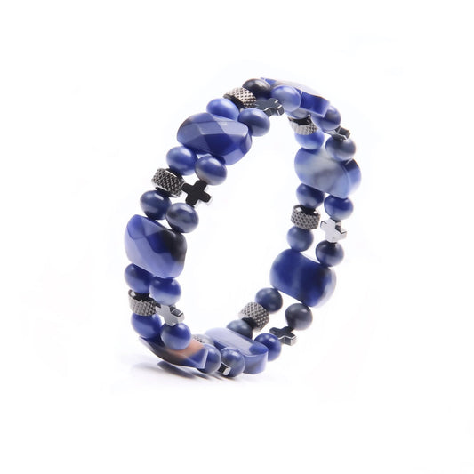 Christian Gifts for Men, Jesus Cross Bracelet for Men Handmade Double Elastic Beaded Bracelets Natural Crystal Gemstone Religious Jewelry for Boyfriend Husband Birthday Anniversary (Sodalite)