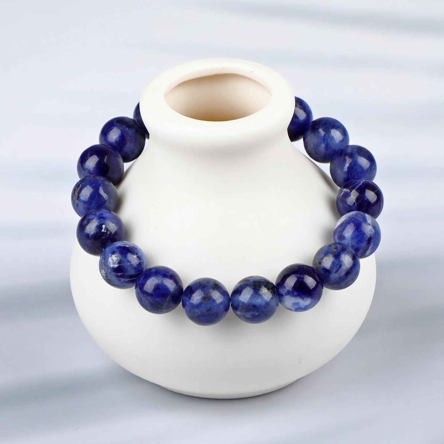 LPBeads Handmade Natural Gemstone Stretch Elastic 10mm Blue Sodalite Bracelet Healing Crystal Round Stone Beads Jewelry Gifts for Women Men