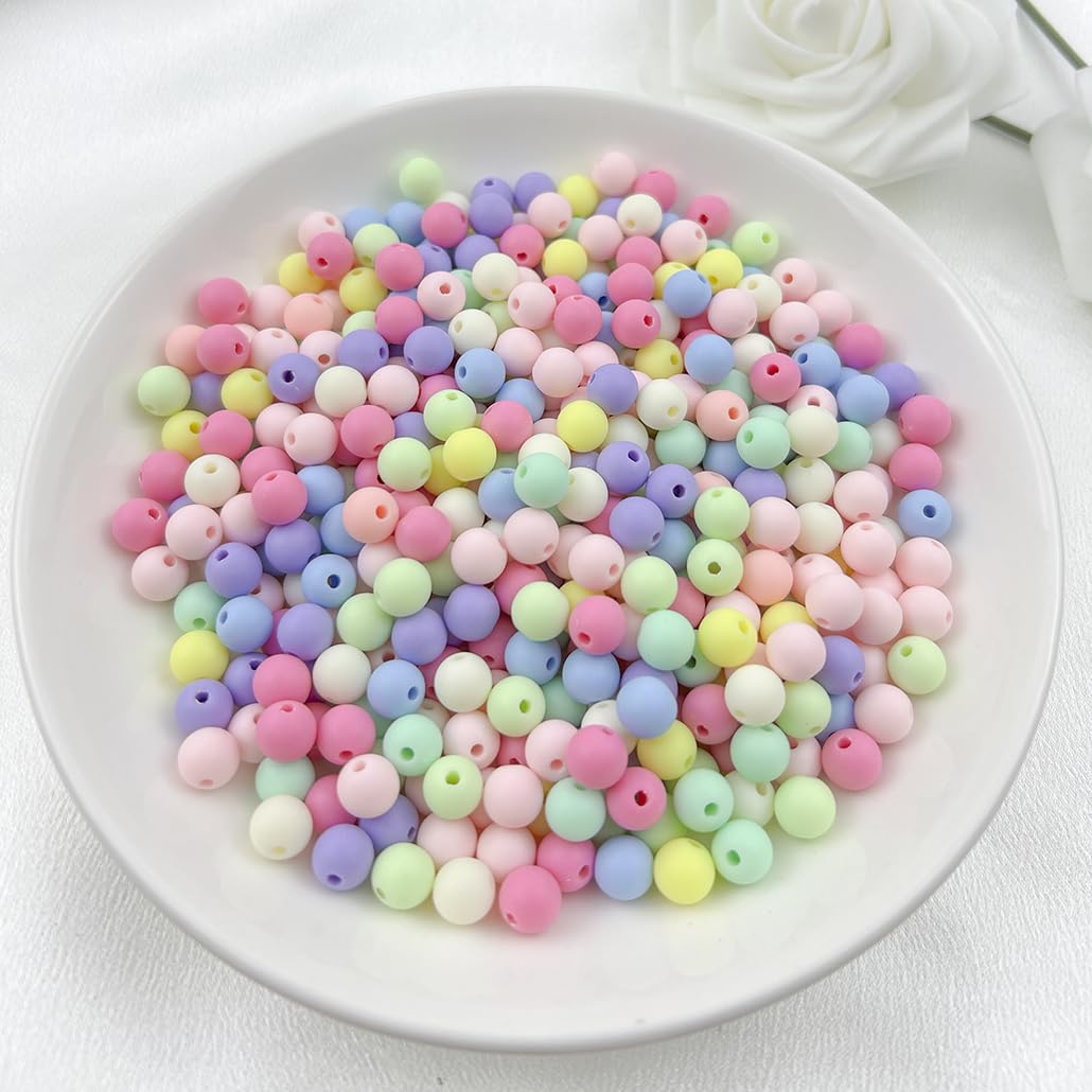Mulutoo 200Pieces 10MM Acrylic Round Beads Round Acrylic Balls Chunky Beads Smooth Spacer Plastic Pastel Beads Craft Beads for Necklace and Bracelet Making Crafting Supplies(173-matte Mixed Color)