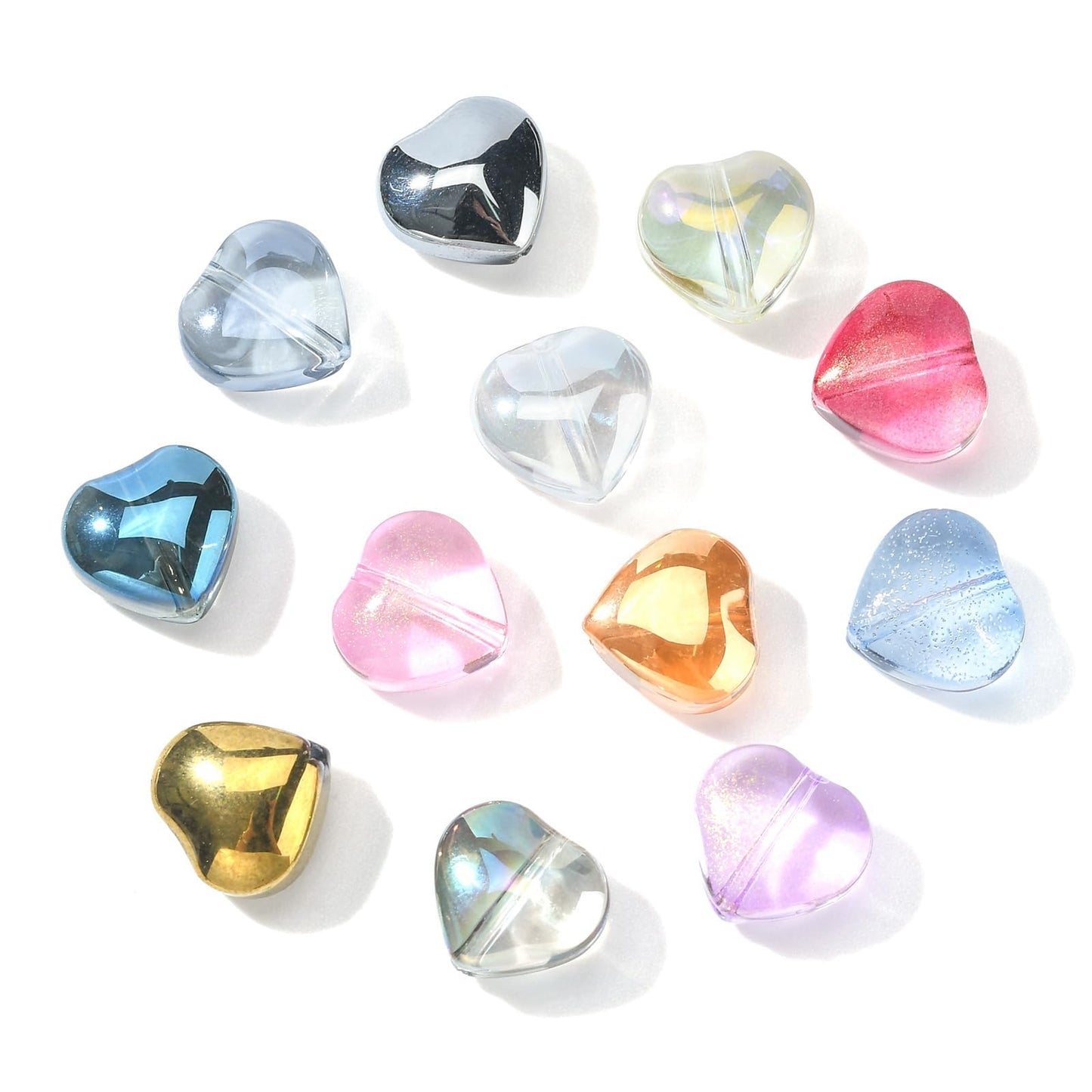 LiQunSweet 100 Pcs Electroplate Clear Crystal Glass Heart Bead with Glitter Gold Powder for Jewelry Making DIY Findings