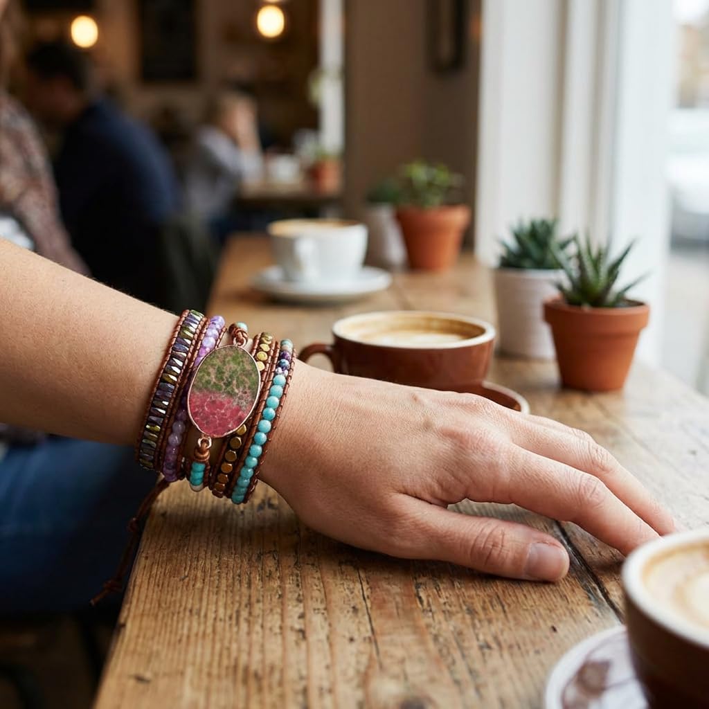 YGLINE Handmade Natural Regalite Jasper Stone 5 Strands Wraps Boho Statement Women Bracelet Collection