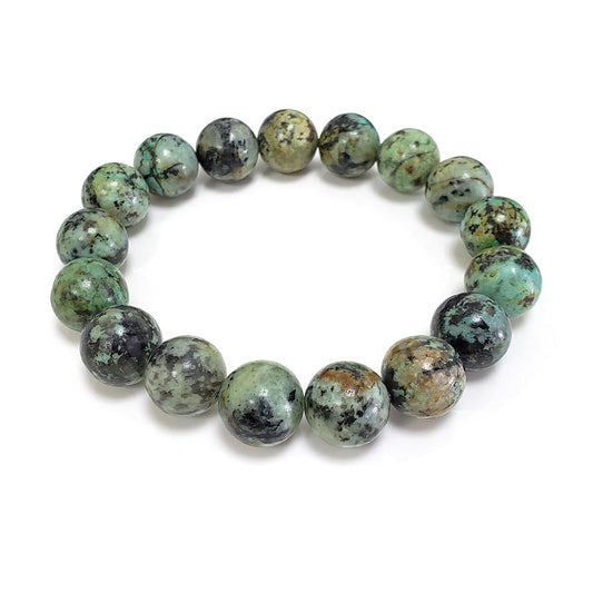 Chengmu 12mm African Turquoise Stretch Bracelet Round Stone Beads Semi Gemstone for Elastic Bracelet 8"