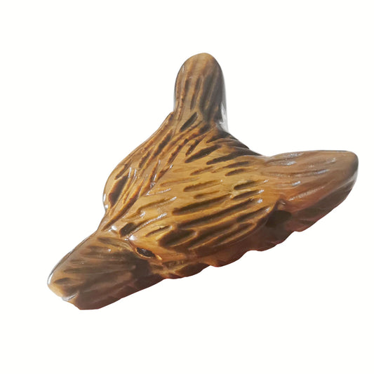 Bacatgem Natural Tiger's Eye 1.37 inchs Wolf Head Pocket Crystals and Healing Stone Figurine,Haped DIY-Jewelry Pendant