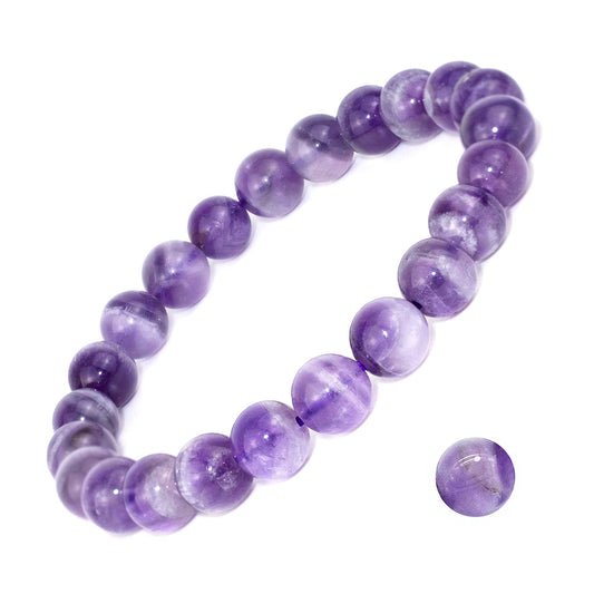 DAZCOLO 8mm Natural Gemstone Stretch Bracelet, Handmade Unisex Crystal Bracelets for Meditation, Yoga, Spiritual Healing & Positive Energy (Dog Teeth Amethyst)