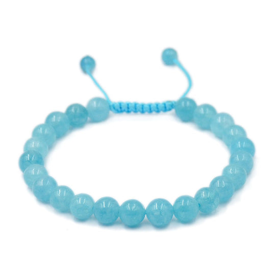 AD Beads Natural 8mm Gemstone Bracelets Healing Power Crystal Macrame Adjustable 7-9 Inch (Aquamarine)