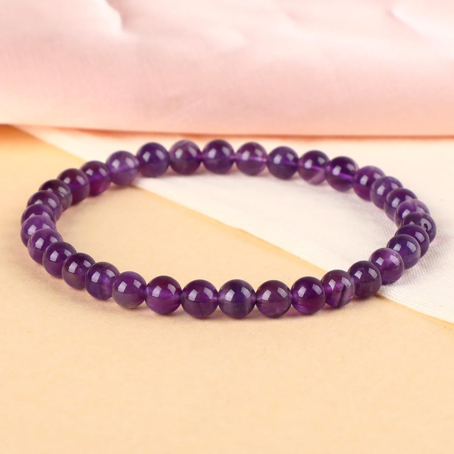LPBeads Handmade Natural Gemstone Stretch Elastic 6m Amethyst Bracelet Healing Crystal Round Stone Beads Jewelry Gifts for Women Men