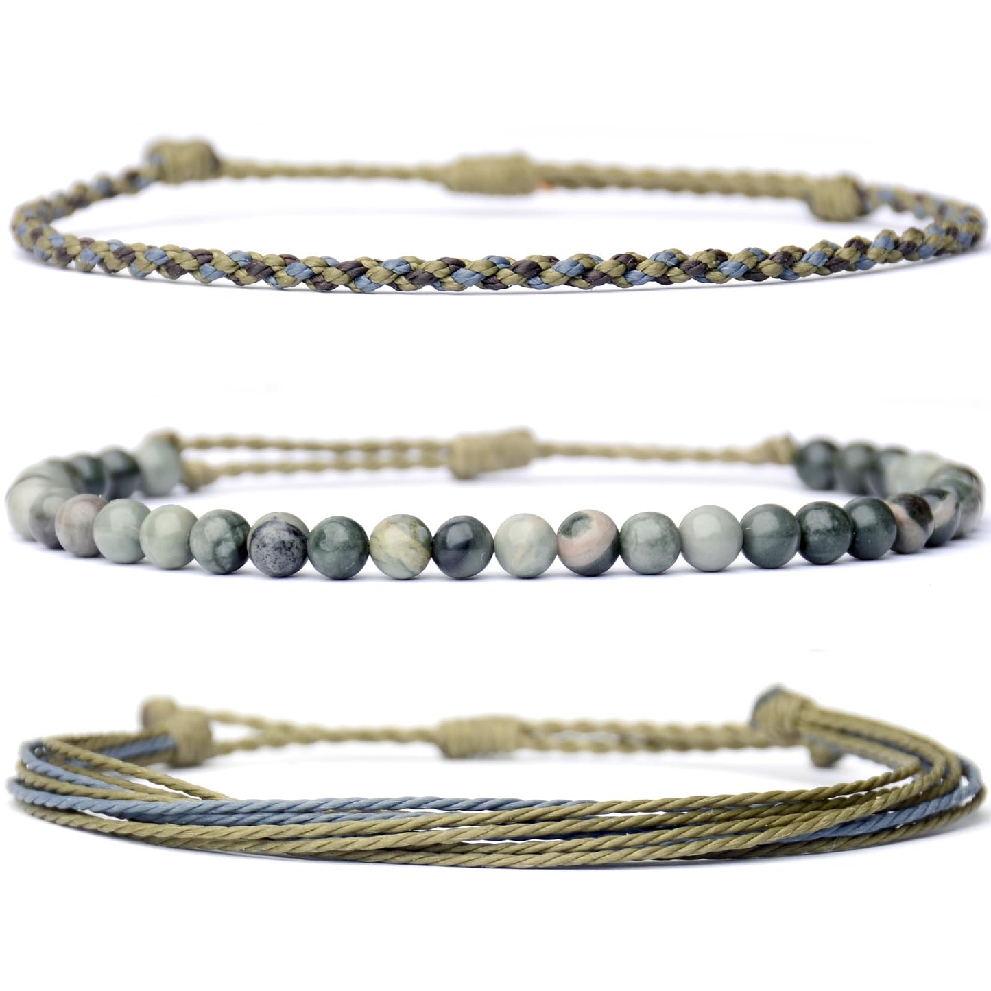 Handmade Natural Stone Beaded Healing Bracelet Gift for Men Adjustable Rope String Bracelet (Mud colored stone, Adjustable)