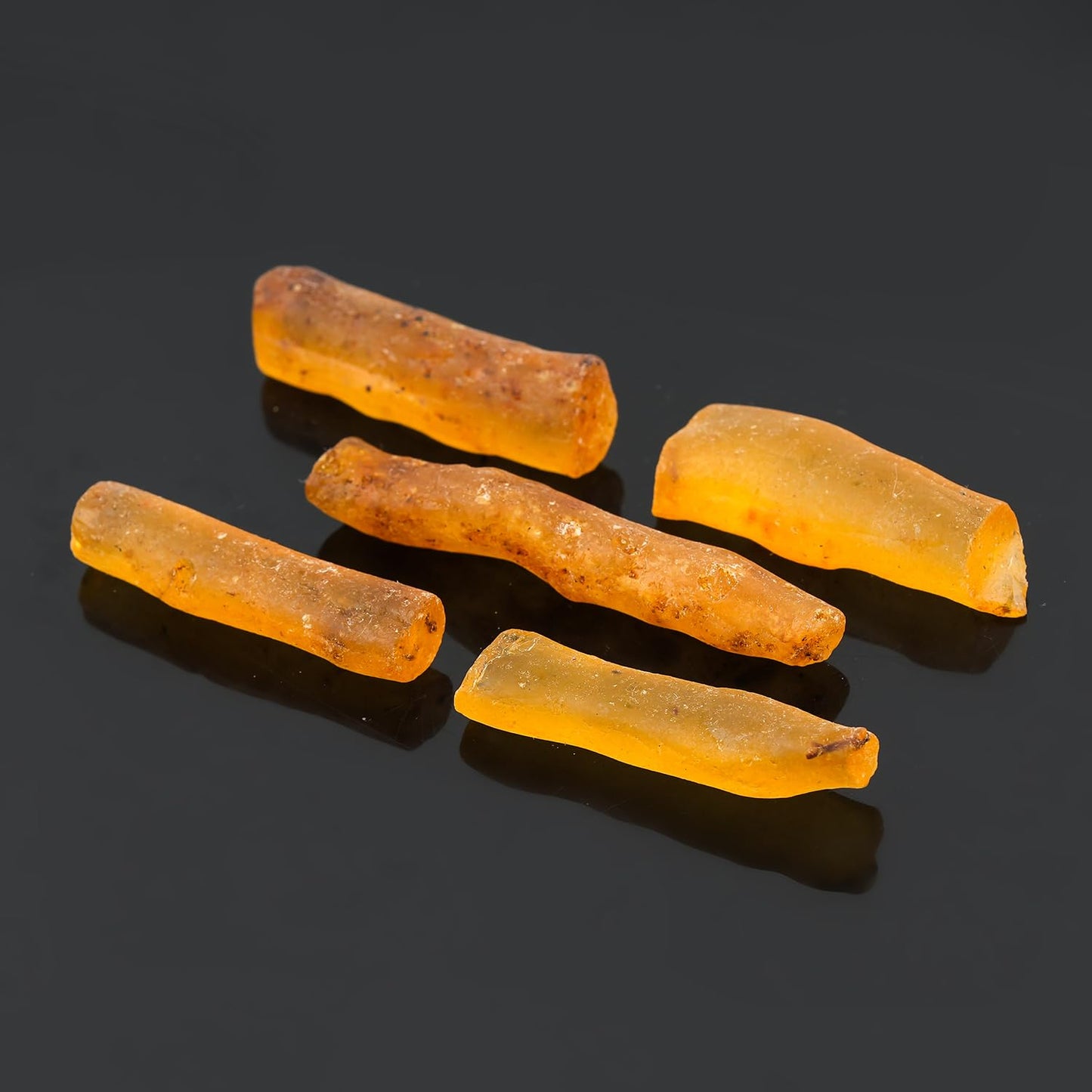 ColouredRocks 5pcs Long Amber Crystals (25-35mm), Raw Stones, Rough Gemstones, Jewelry Making Supply, Cabbing, Polishing, Cutting, DIY, Crafts