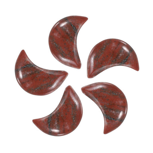 MECCANIXITY 5 Pcs Moon Crystal Worry Stone, 0.5 Inch Length Natural Red Marble Moon Gemstone Bulk, Carved Pocket Stones for Meditation Balancing Pendant Decor